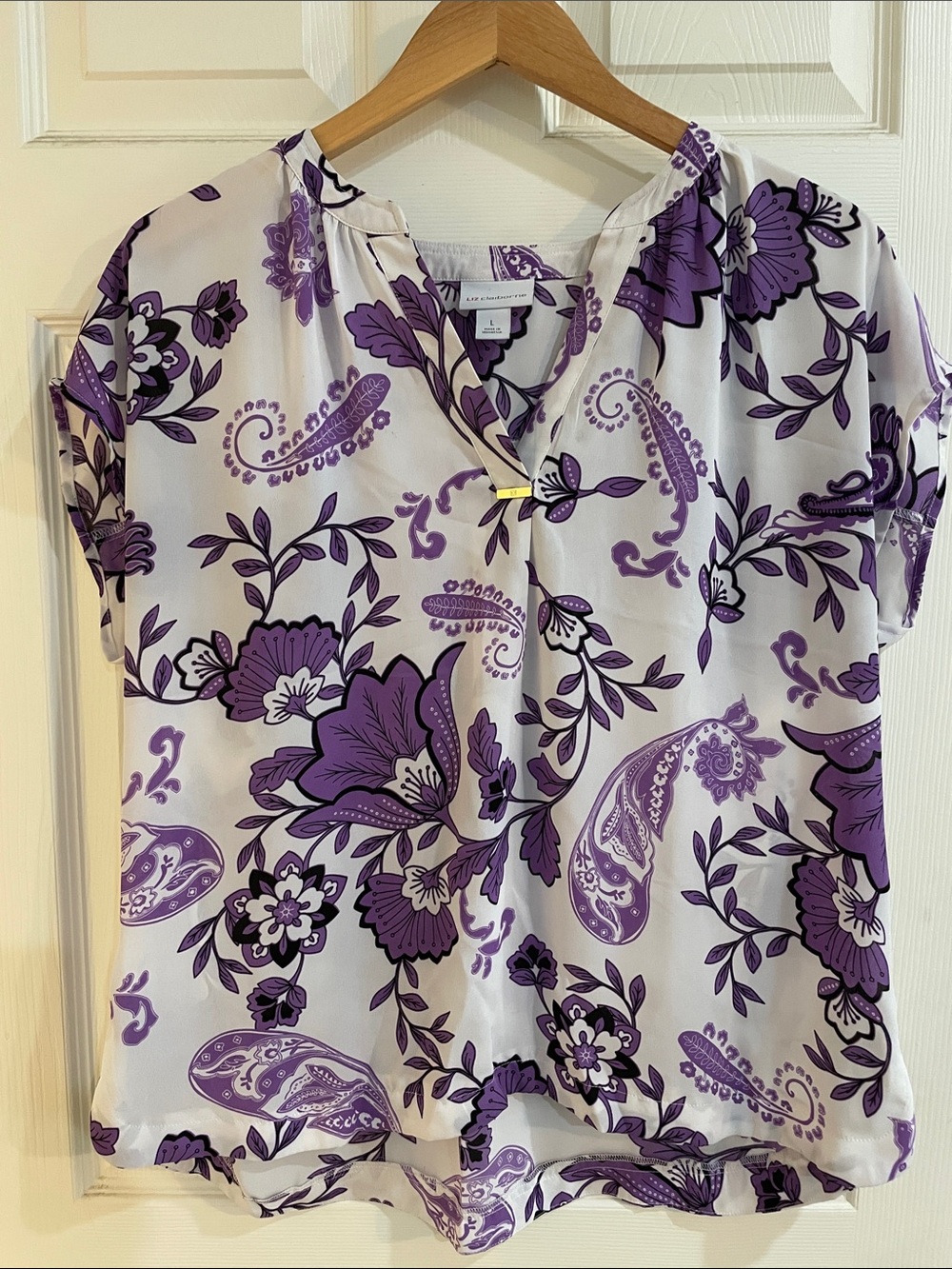 Liz Claiborne Purple and White Paisley Floral V-Neck Blouse